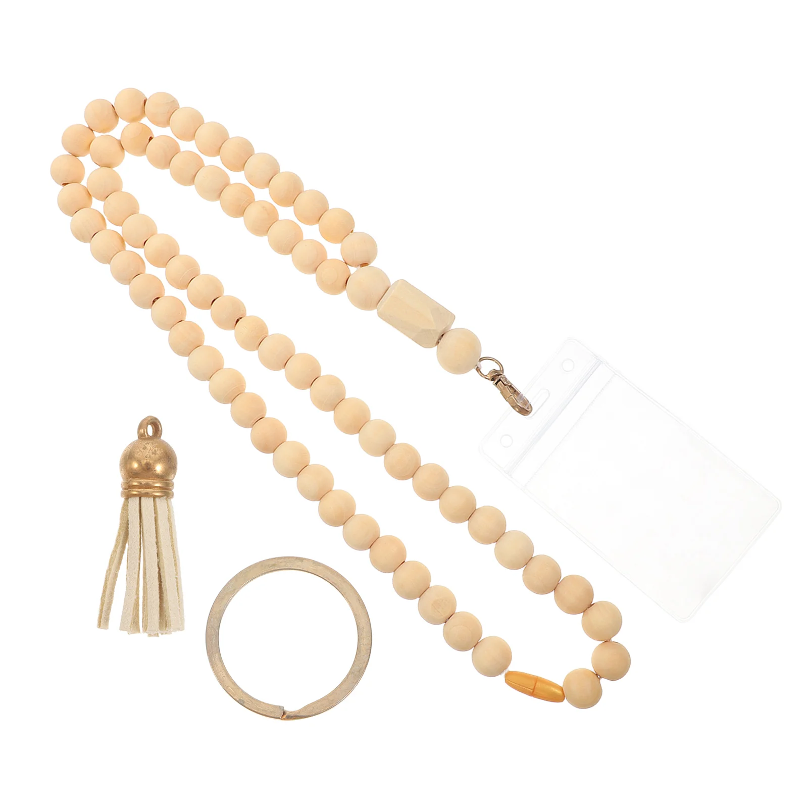 

Boho Lanyard ID Badge Keychain Wooden Beads Tassel Teacher Neck Strap Women Men Work Credentials Badge Holder Necklace