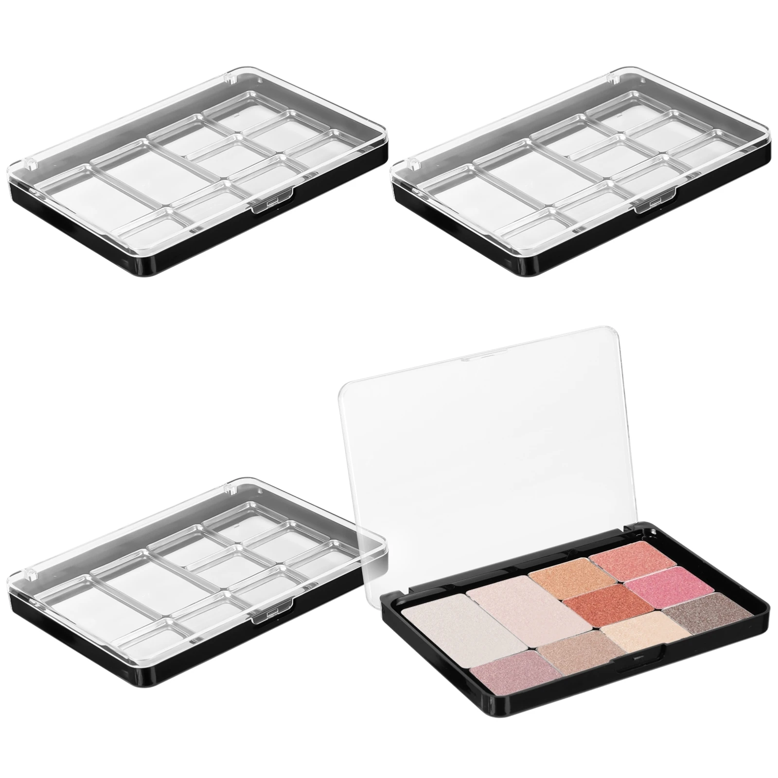 4Pcs Adsorptive Makeup Palettes 10 Grids Eyeshadow Organizer With Clear Lid Empty Eyeshadow Tray With Removable Square Metal Pan