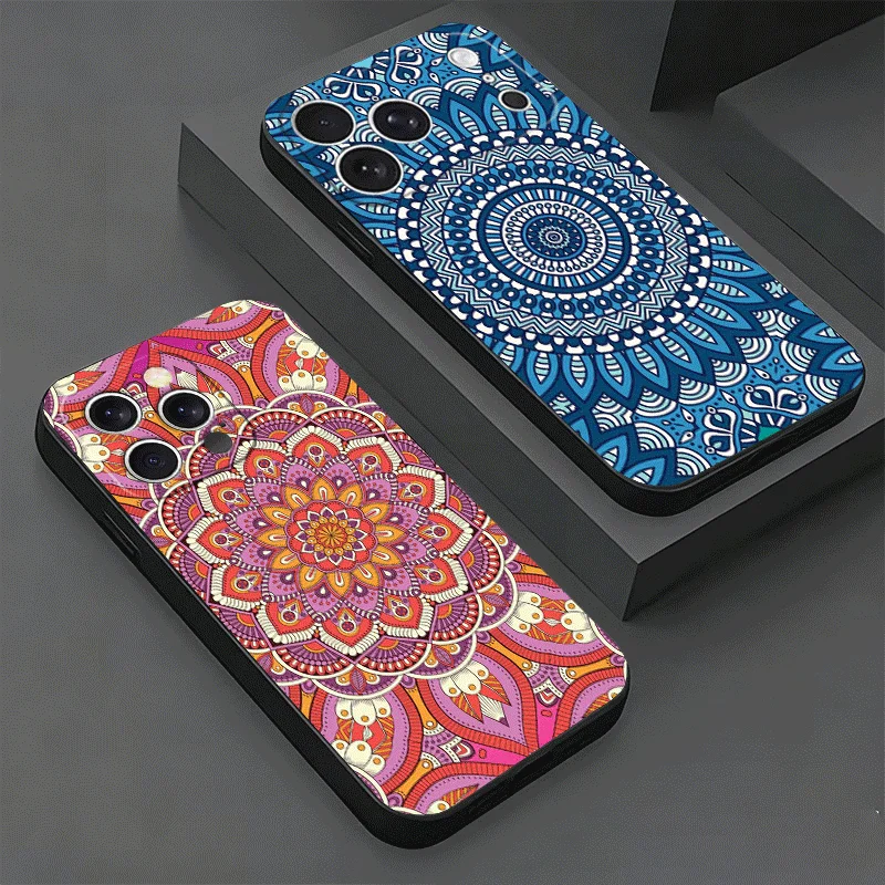 Soft Phone Case For iPhone 17 16 Pro Max 15 Mandala Style Pattern 16E 17E 14 Plus 13 Mini 12 XS 7 SE 8 Air Black Cover Shell