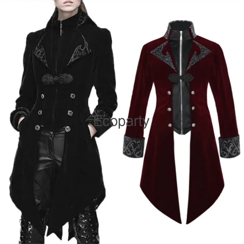 

New Halloween Medieval Gothic Steampunk Costume Men Renaissance Stand Collar Tailcoat Vampire Cosplay Jacket Stage Show Outfits