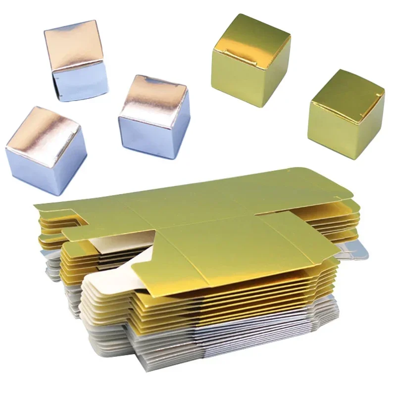 50Pcs Square Gold Silver Gift Boxes Mini Candy Cookies Cake Boxes Packaging Baby Shower Wedding Favor Chocolate Box 3x3x3cm