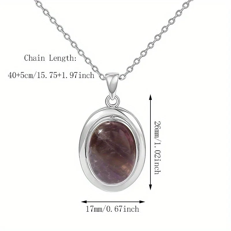 Natural Crytral for Womens Pendant Necklace Natural Stone Necklace Stone Elliptic Silver Plated Necklace Classic Jewelry Gift