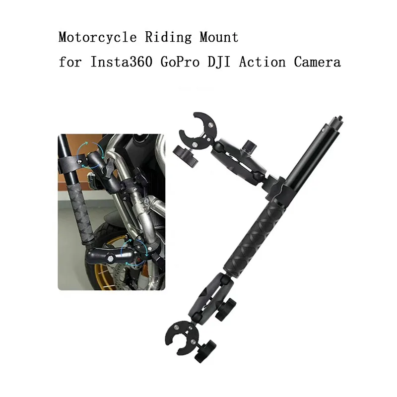 Uchwyt motocyklowy z podwójnym złączem typu socket + przedłużona kijka do selfie o długości 1,5 m do Insta360 X5 X4 X3 GoPro 13 12 11 10 9 8 7 DJI Action 5 4