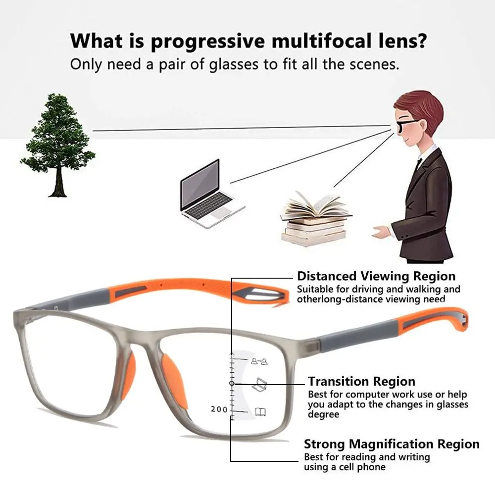 TR90 Anti-blue Light Multifocal Reading Glasses Men Women Progressive Near Far Eyewear Ultralight Sports Farsight Eyeglasses