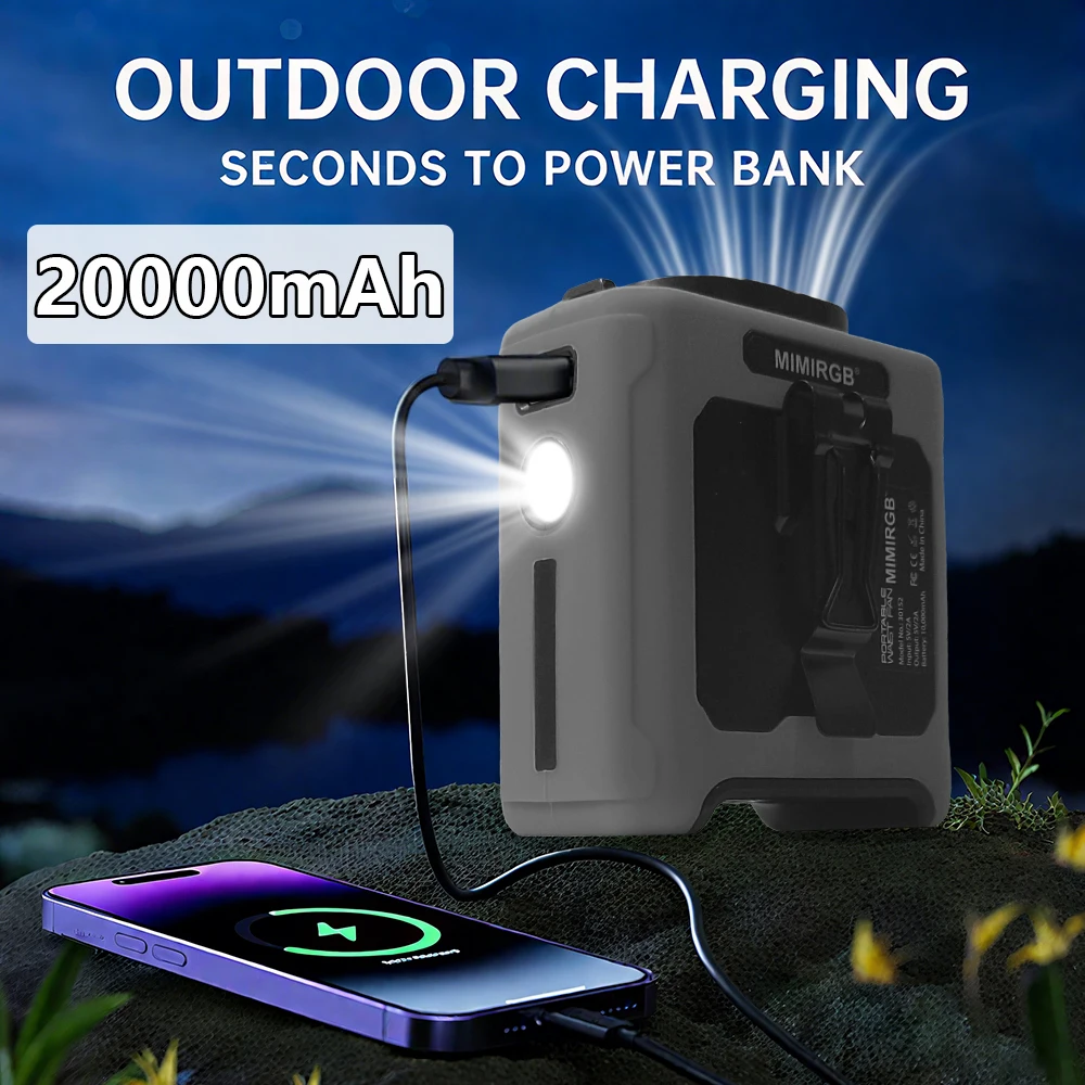 

20000mAh Portable Outdoor Waist Fan Hanging Neck Strong Wind with Power Bank LED Lighting for Emergency Sports Outdoor Working