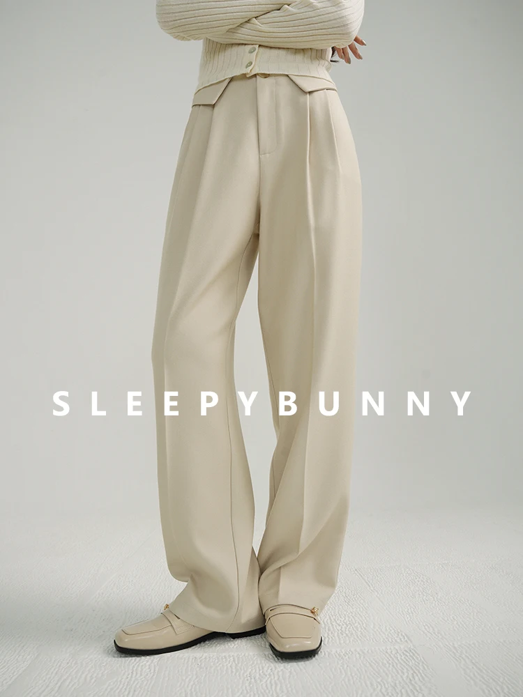 

High Waist Wide Leg Dress Pants – Loose Straight Long Trousers with Pocket Detail, Elegant Office Casual Fall Outfit Bottoms