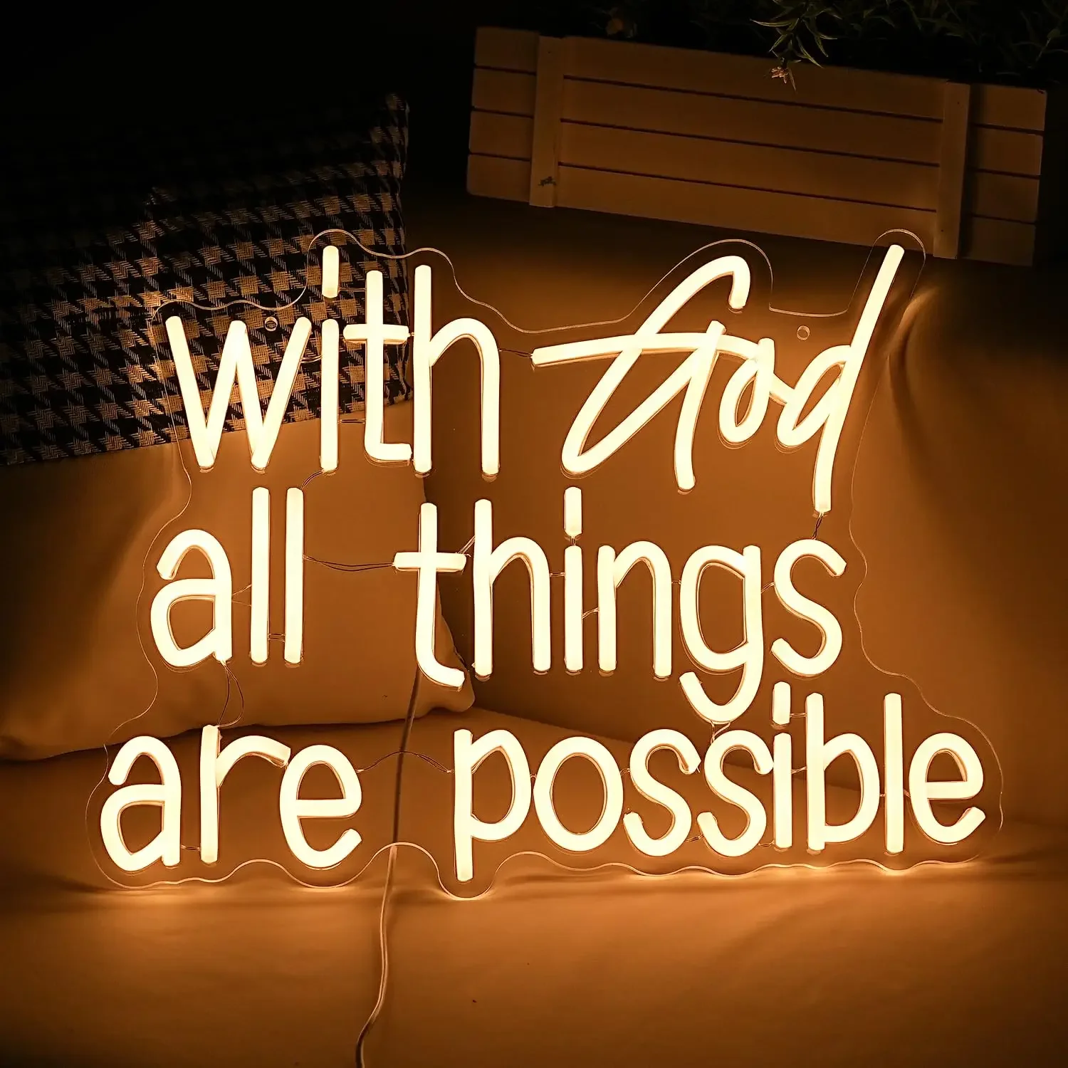 

With God All Things Are Possible Neon Sign for Wall Decor Dimmable Light up God Sign for Room Party Wedding Church Decor
