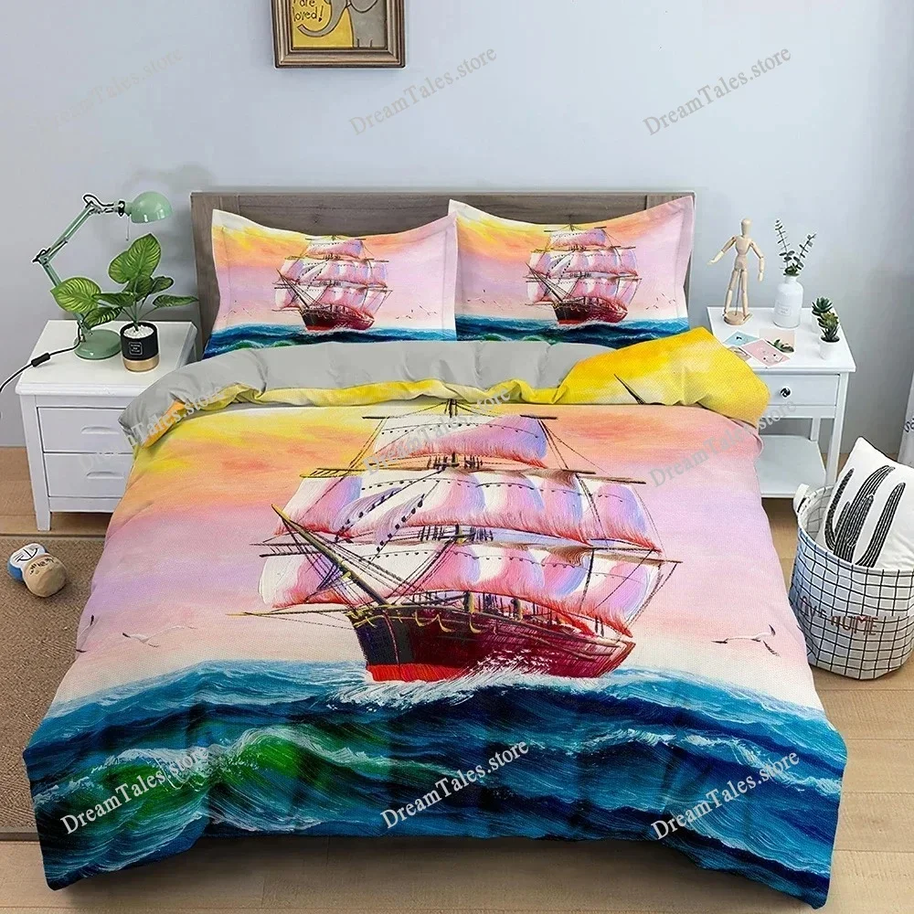Sail Duvet Cover Set Sailboat Pattern Bedding Set 3D Printed Comforter Covers Single Double King Bedclothes for Bedroom