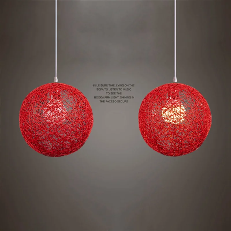 

ABUP-3X Red Bamboo, Rattan And Jute Ball Chandelier Individual Creativity Spherical Rattan Nest Lampshade