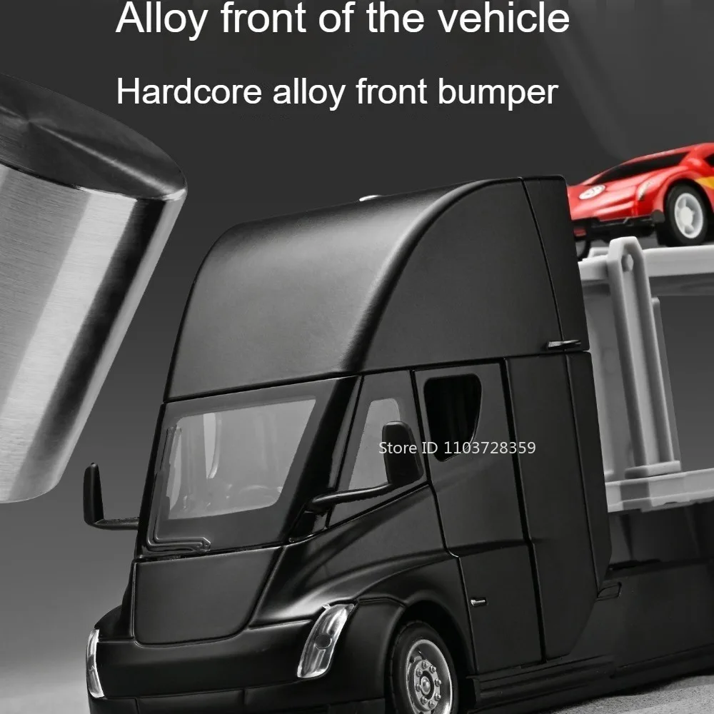 1:32 Car Toy Models Trailer Double Decker Transport Vehicles Metal Diecast Shock Absorption Doors Opened Sound Light Toys Gifts