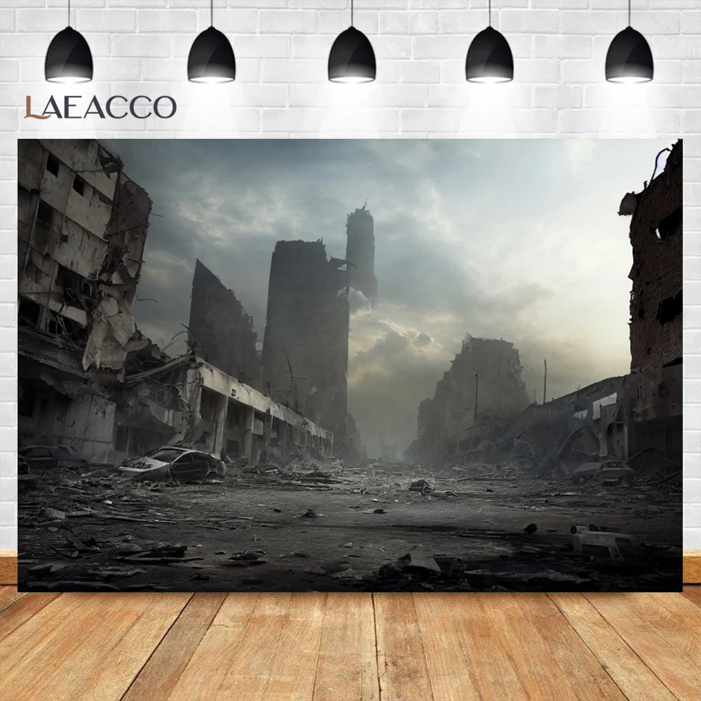 Destroyed City Ruins Background Armageddon Destroyed Streets Planet Falling Fire Crisis Dark Backdrops Studio Shoot Props