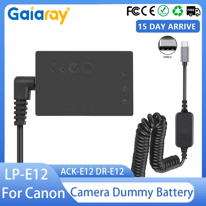 

LP-E12 DR-E12 Dummy Battery LPE12 ACK-E12 USB Type-C Cable Cameras Battery PD Adapter For Canon EOS M2 M10 M50 M100 M200 Charger