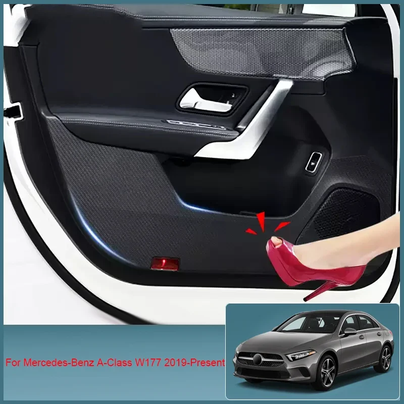 

Пороговая полоса багажника автомобиля для Mercedes-Benz A-Class W177 2019-2025, противоударная накладка на дверь, автоаксессуар из искусственной кожи