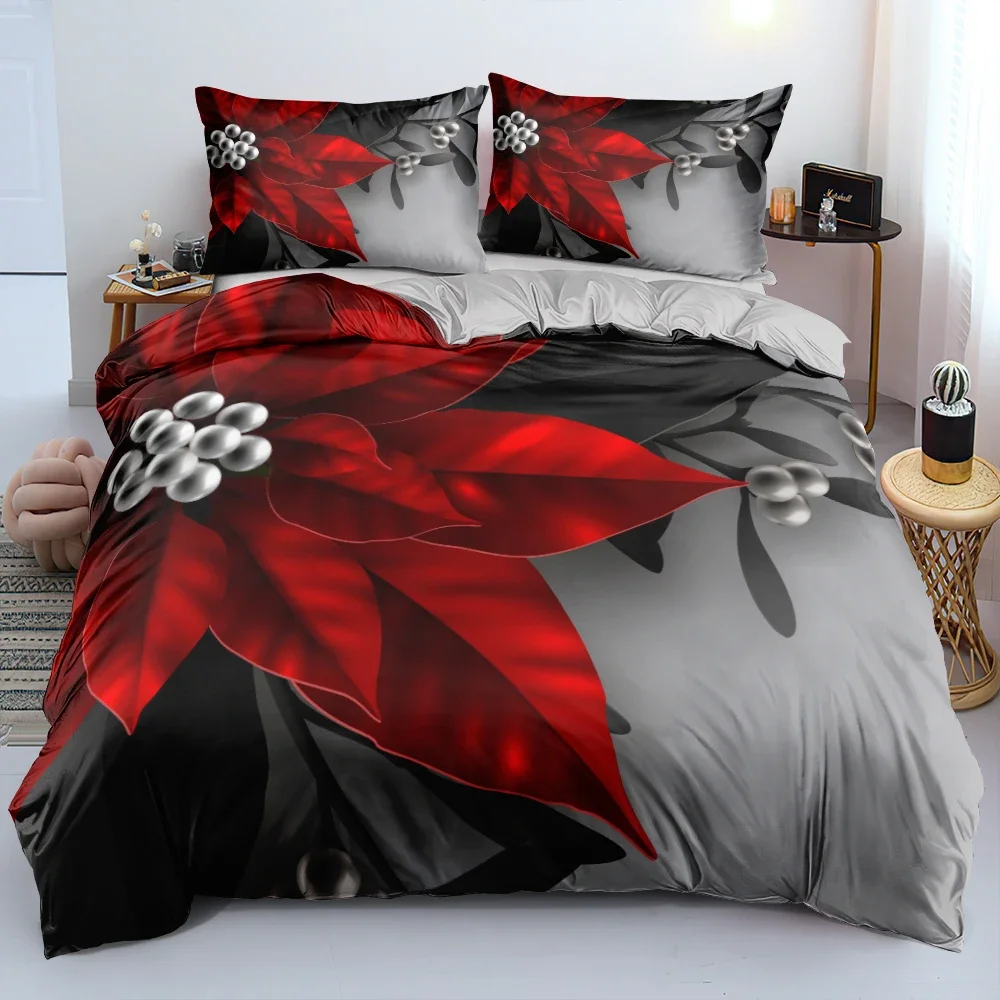 

3D Floral Bedding Set Duvet/Quilt/Comforter Cover Sets Flower Bed Linen Merry Christmas Design Custom King Queen Full Size