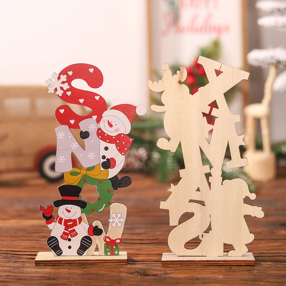 

2pcs Christmas Wooden Sign Xmas Table Ornament Party Centerpiece Desktop Decor Fireplace Home Garden Wood Craft Adornment