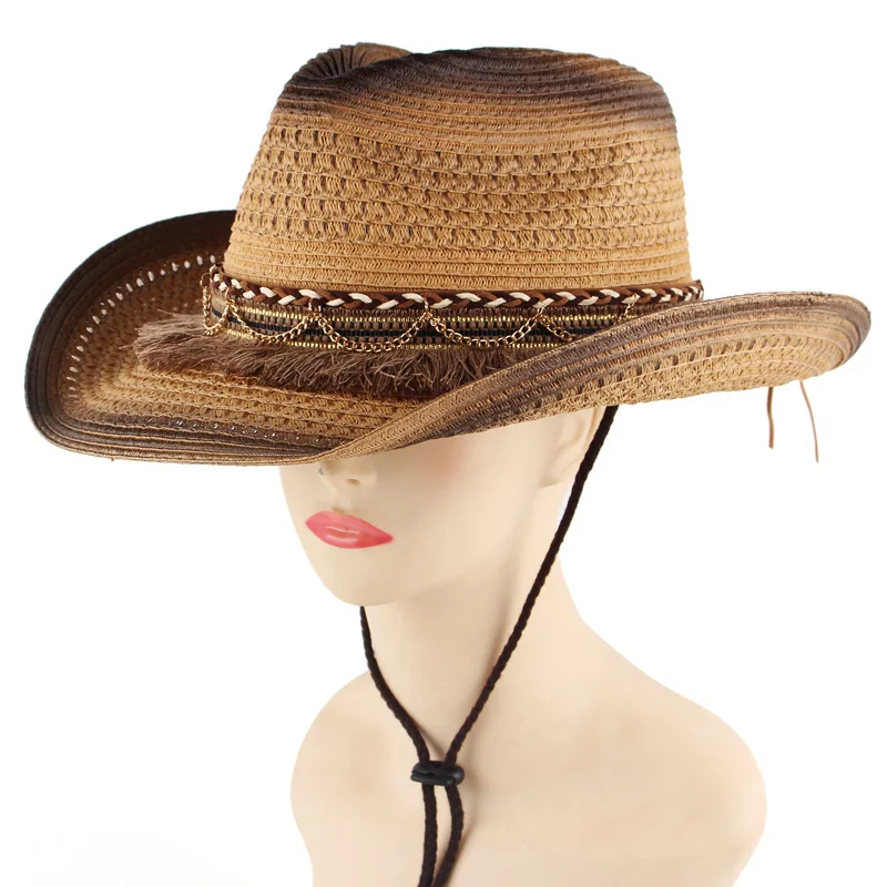 Western-style Cowboy Straw Hat, Hand-woven Hat, Outdoor Casual Sun Hat, Curved Brim Jazz Retro Hat