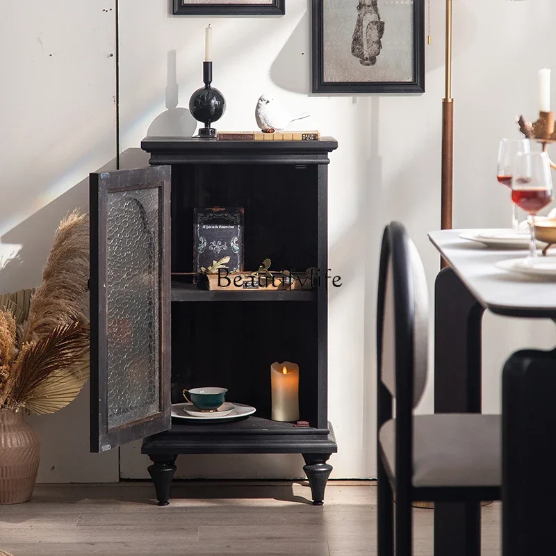 

yj5 American retro old bedside table black living room against the wall entrance dark wind storage locker