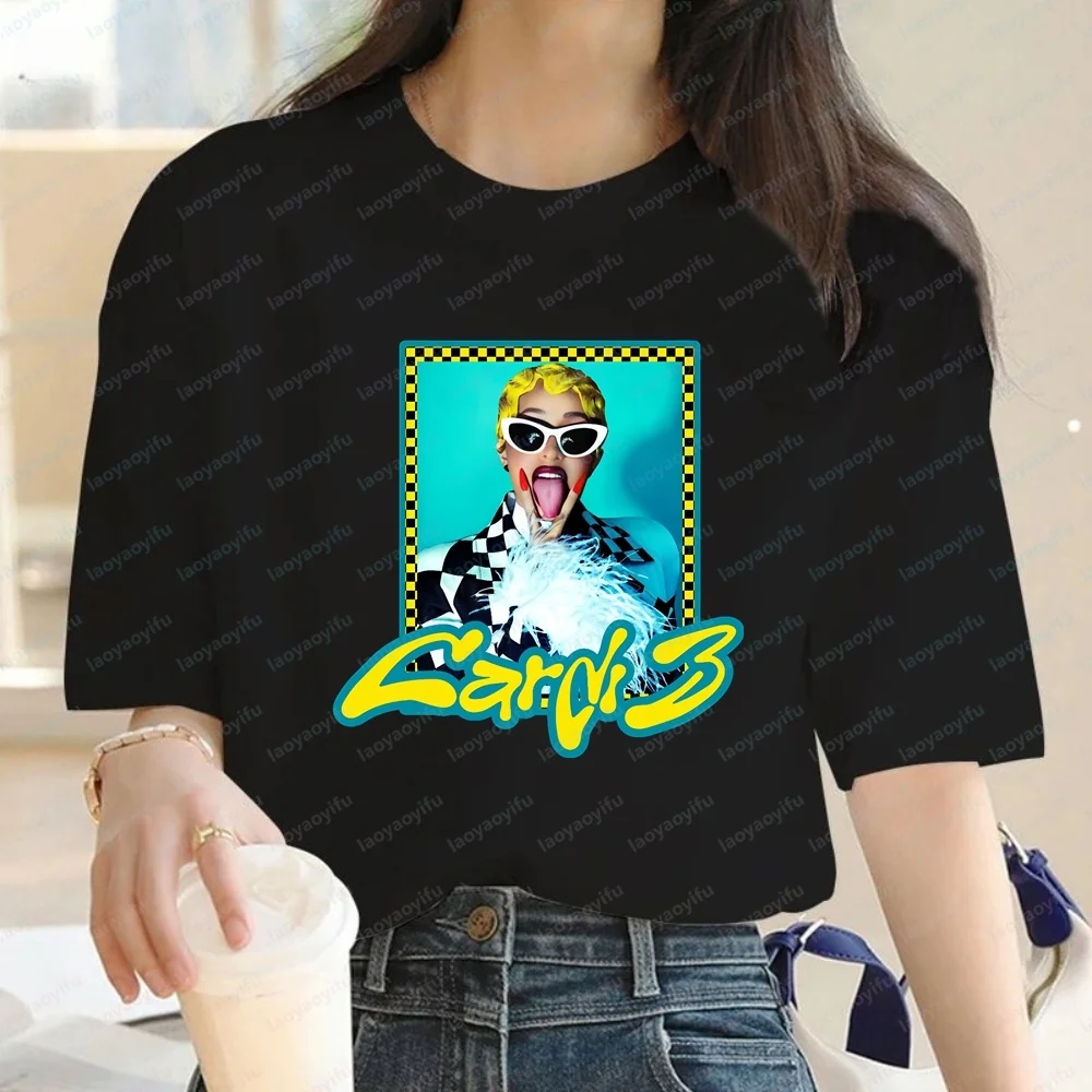 Reseña de ropa masculina al estilo coreano de la rapera Cardi B: camisetas de manga corta para hombre y mujer, camisetas cómodas de cuello redondo