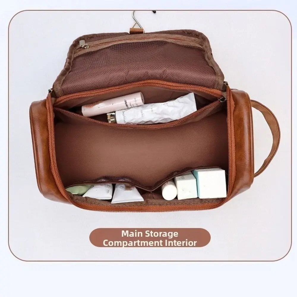 

Portable Large Capacity Men Toiletry Bag PU Leather Waterproof Makeup Bag Double layered Handheld Cosmetic Storage Bag Men