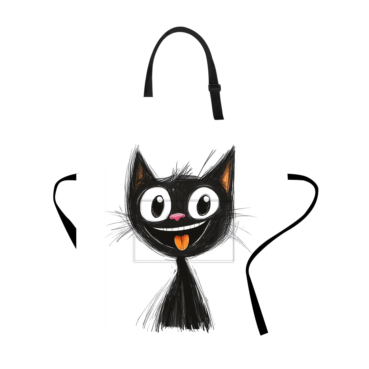 

Black Cat Kitchen Apron Funny Women’s White Cooking Bib Apron with Hilarious Cat Face Print 
