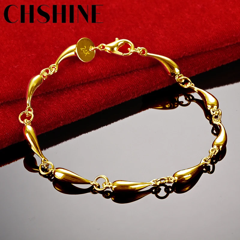 

CHSHINE 925 Sterling Silver Plated 18K Gold Water Drop Chain Bracelet For Women Wedding Engagement Party Fashion Charm Jewelry