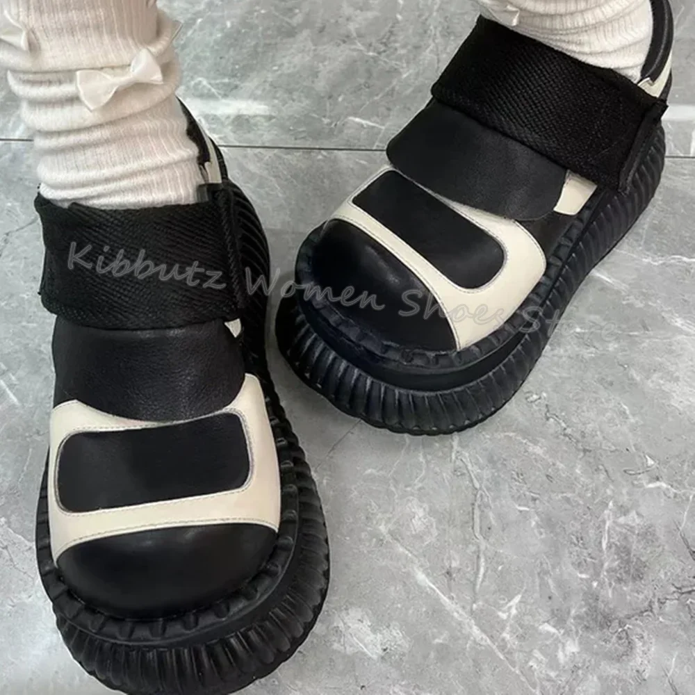 

Thick Bottom Mary Jane Pump Platform Leather Mixed Color Fashion Concise Sexy Elegant Novelty Slip-On Women Shoes New Square Toe