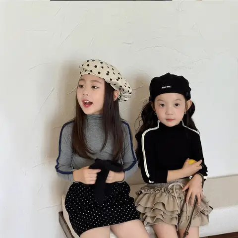 Spring Children Girls French Undershirt Semi Turtleneck Soft 1-10Y Kids Girls Cotton Basic Tops Toddler Girls Slim Fit Pullovers