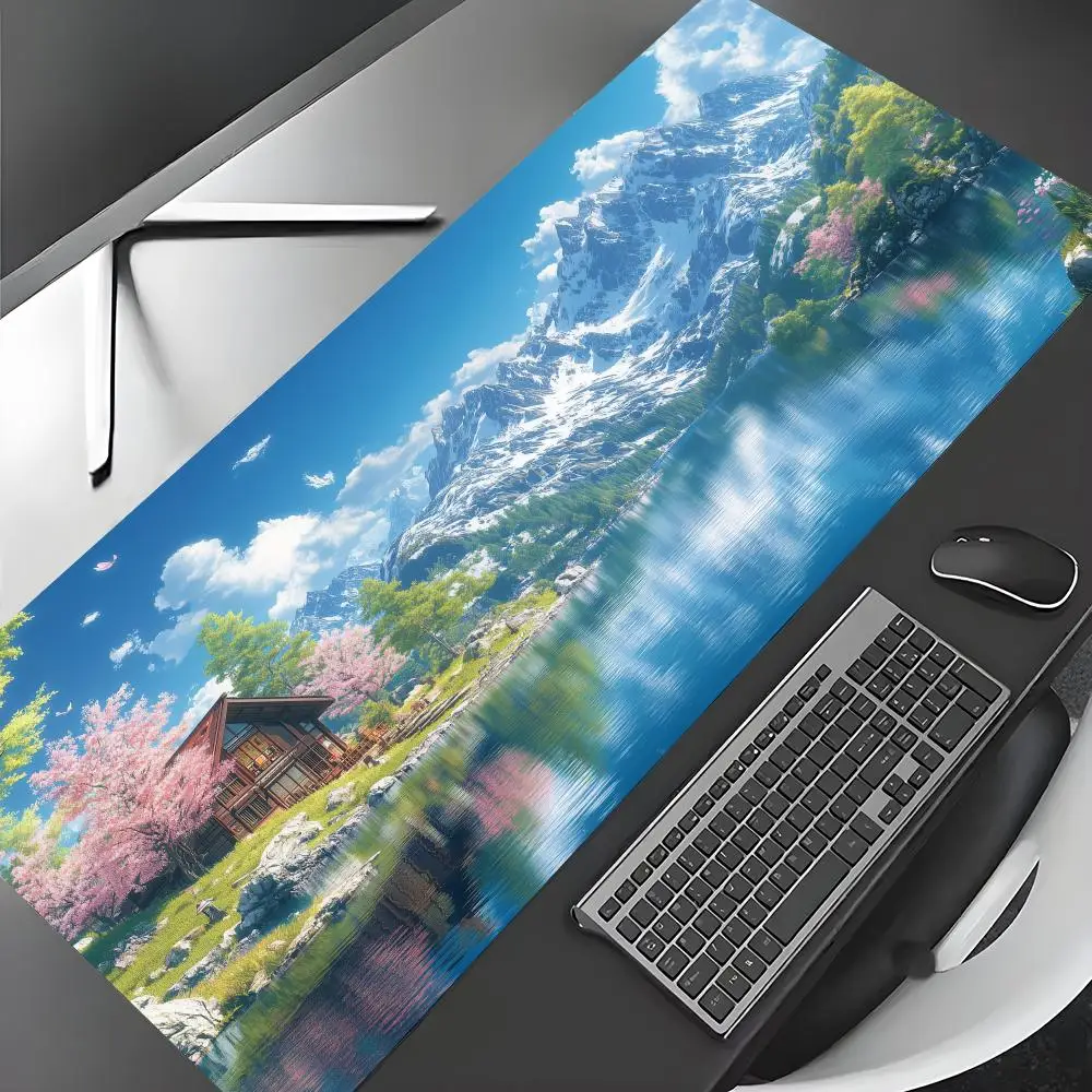 Summer Scenery and Orange Cat Mouse Pad Desk Mat Gaming Mat Gamer PC Accessories Rubber Anti-Slip Keypad Expansion Mousepad