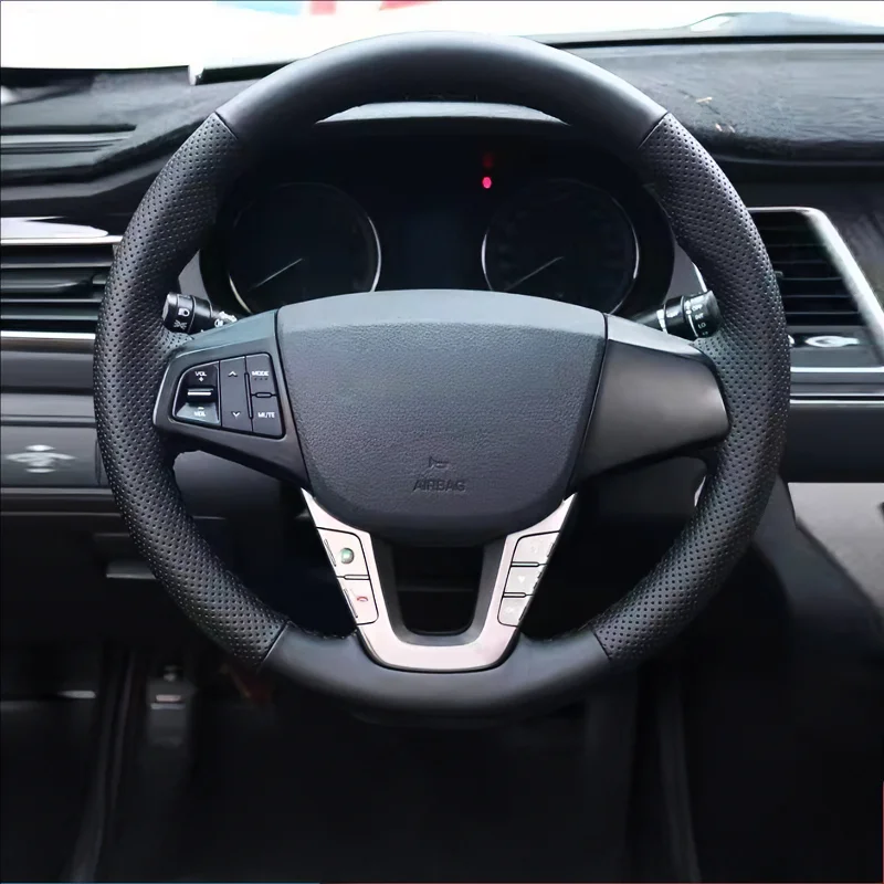 For 14-16-17-19 Hyundai Myeongtu Hand-stitched Steering Wheel Cover Custom Fit Anti-slip Wear- Full Wrap Handle Cover