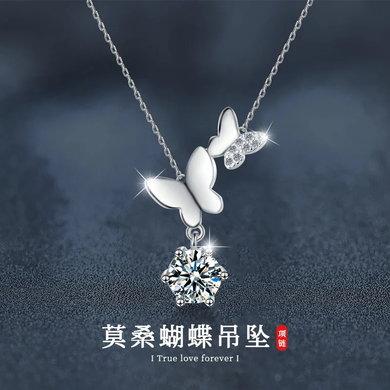 

Серебряное колье с моассанитом в форме бабочки из стерлингового серебра 925 пробы для женщин, осенне-зимняя коллекция, высококачественная цепочка на ключицу, модные украшения.