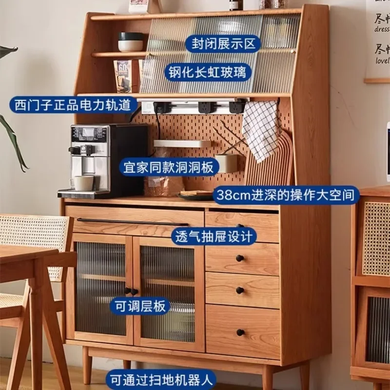 Integrated wall simple cherry wood tea cabinet kitchen storage wine cabinet