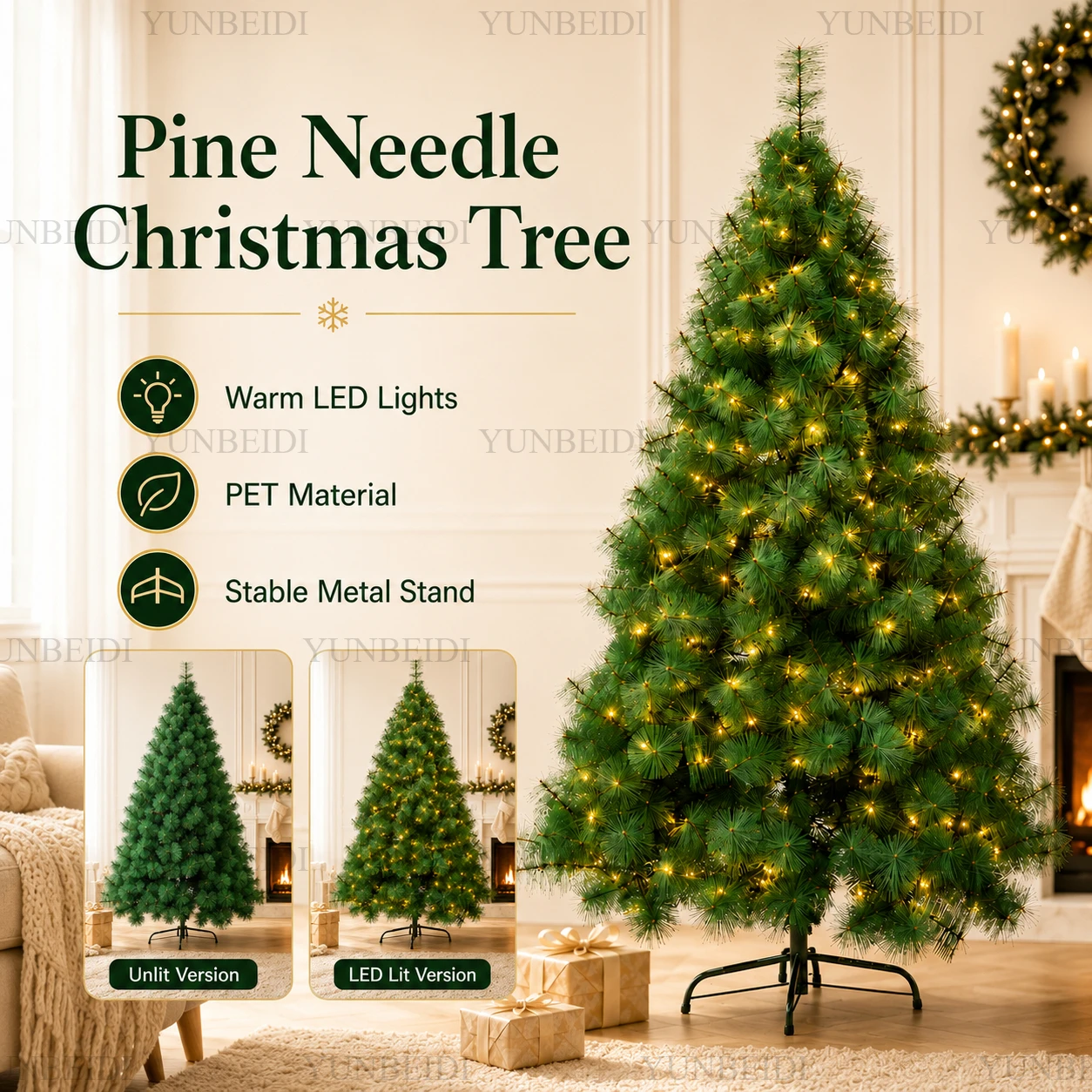 Artificial Christmas Tree PET Encrypted Pine Needle with LED Lights Christmas Tree 90cm To 240cm Large Home Christmas Decoration
