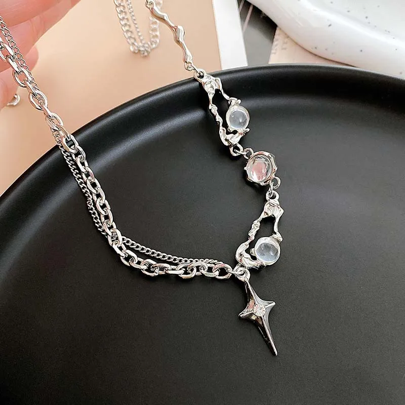 Funkelnde Mondlicht-Stein-Anhänger-Halskette für Frauen, Sternenlicht, unregelmäßige lange Quastenkette, Halsreifen, Accessoires, Modeschmuck – Detail 17