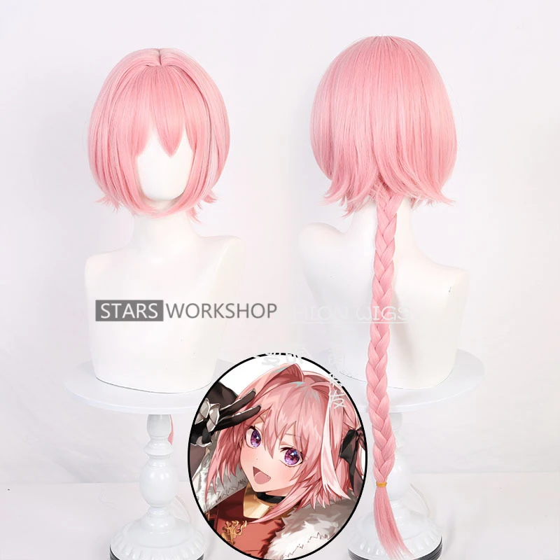 

Anime Fate/Apocrypha Astolfo Cosplay Wig White Pink 100cm Rose Net Heat Resistant Synthetic Hair Halloween Carnival Party Props