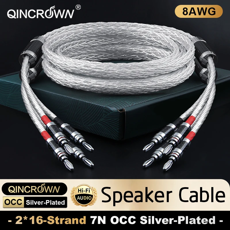 HiFi 16-Core 7N Silver-Plated OCC Speaker Cable, Banana Plug & Spade Y-Connector HiFi Audiophile for Amp Home Stereo