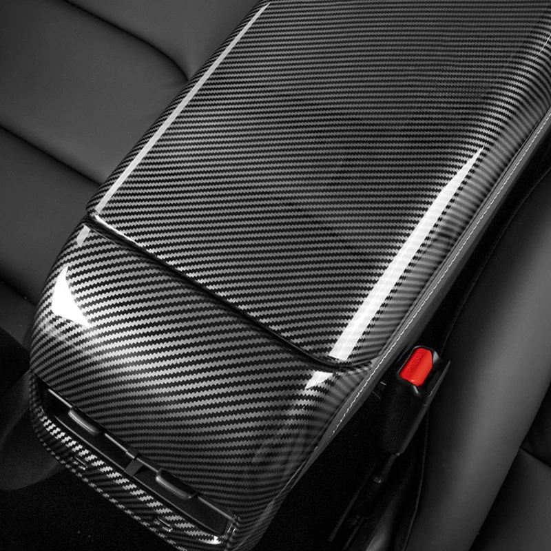 VASTZ Center Console Armrest Box Cover Interior Accessories Carbon Fiber pattern Compatible for Tesla Model 3 Y 2021 to 2023