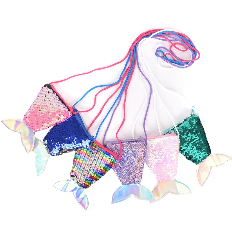 Girls Sequin Mermaid Tail Shoulder Bag Zipper Messenger Bag Coin Purse Crossbody Bags Bling Card Holder Wallet For Kids Gifts