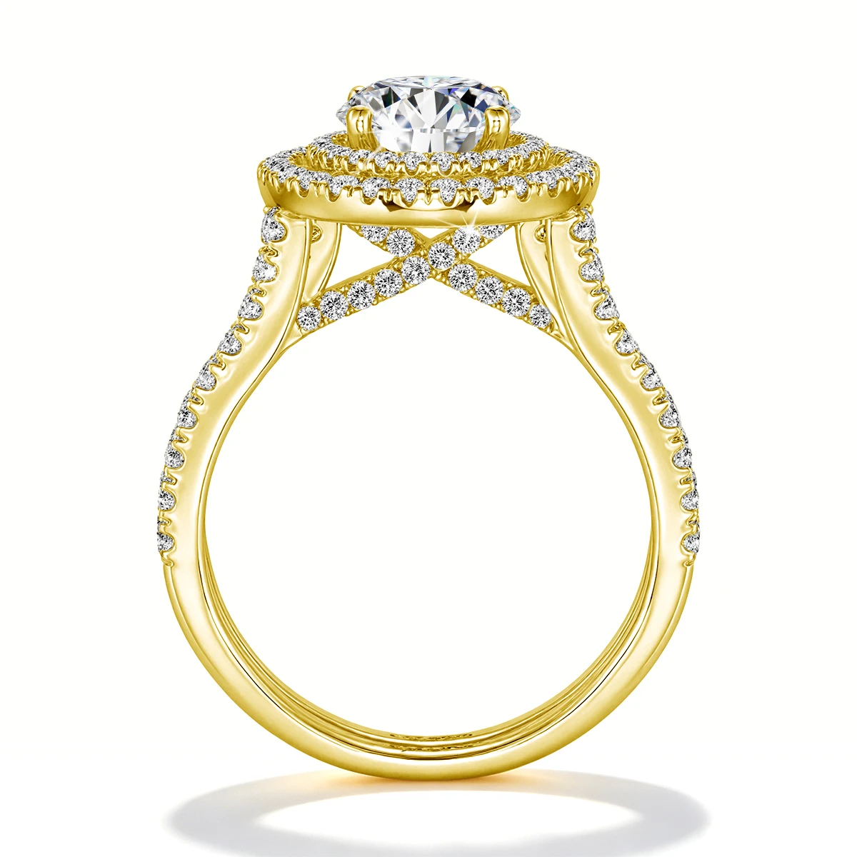 Durable 14K Gold Filled 2 Piece Wedding Moissanitet  Ring Stackable Double Halo Bridal Ring Set for Women Engagement Luxury Gift
