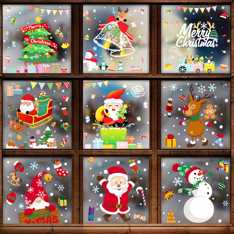 

Merry Christmas Decorations for Home Window Stickers Santa Claus Elk Christmas Tree Snowman Glass Decals 2023 New Year Stickers