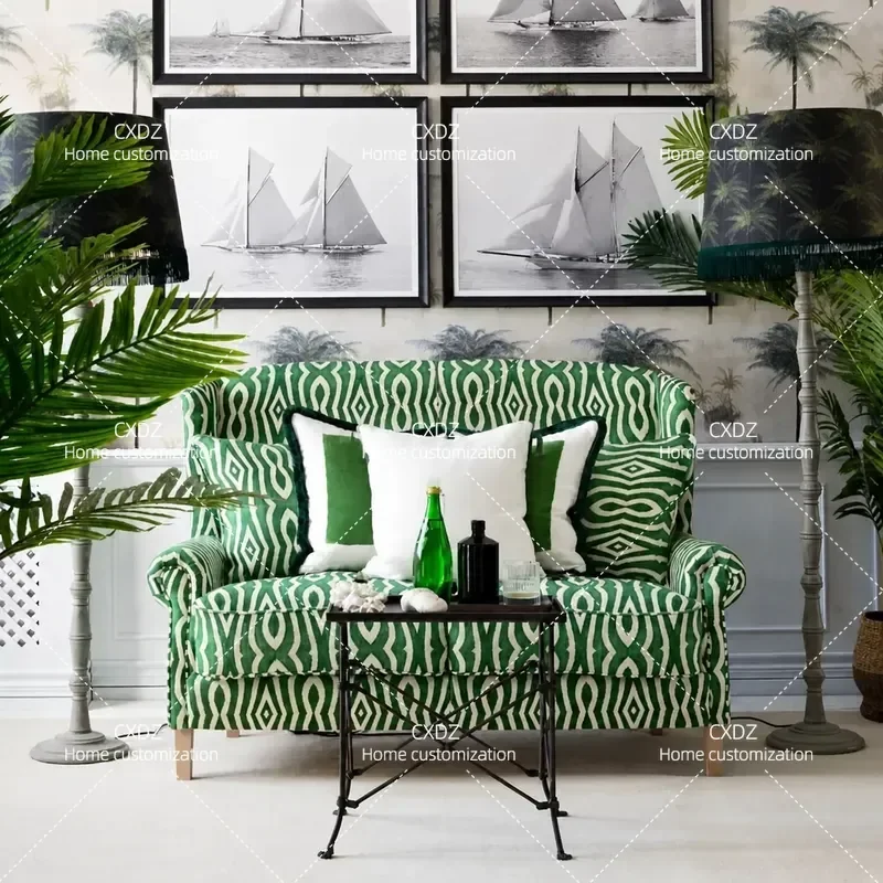 Medieval Solid Wood Sofa High Back Double Cloth Couch Retro Style for Small Apartment Living Room Coffee Shop Furniture