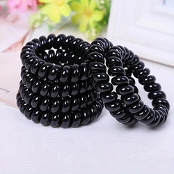 5pcs/Set Basic Black Telephone Cord Scrunchies Spiral Hair Ties Elastic Hair Band Ponytail Holder Girls Women Hair Accessories