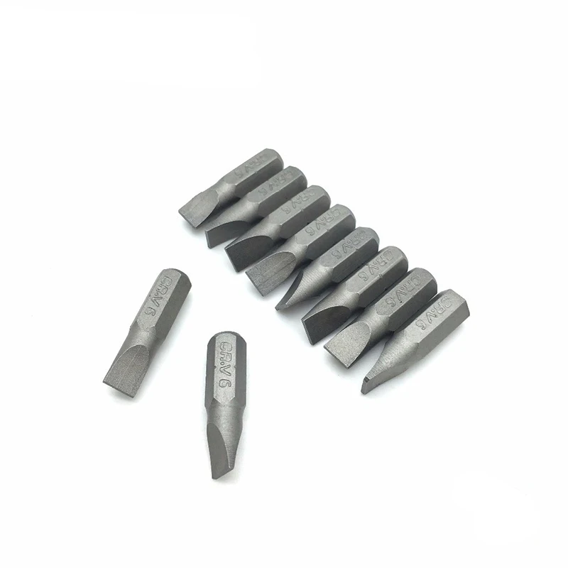 10pcs Slotted SL4 SL5 SL6 1/4 inch 6.35mm Hex Shank 25mm Long Screwdriver Bits Flat 4 5 6mm Chrome Vanadium Steel Bit Set