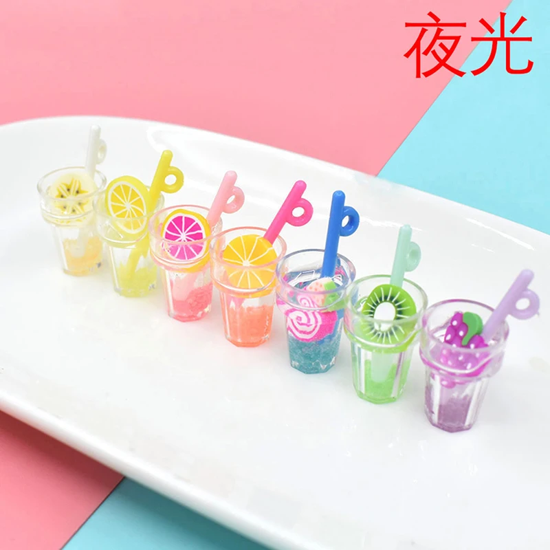 5Pcs 1:12 Dollhouse scene decoration luminous fruit drink cup model