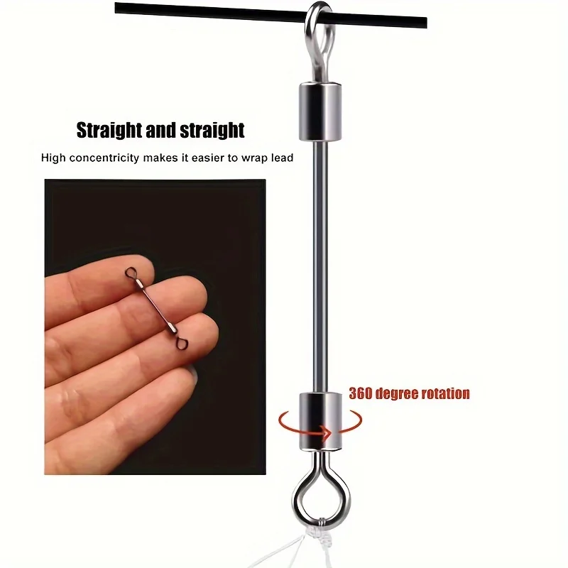 100pcs Long Fishing Connector Swivels Barrel Bearing Connectors Lead Solid Ring Stainless Steel Fishing Tackle Accessories Tools