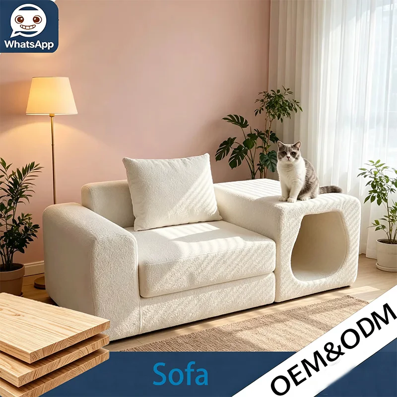 Modern Minimalist Velvet Sofa Custom For Human & Pets, Multi-Purpose Integrated Cat Bed Dual Use Household Furniture