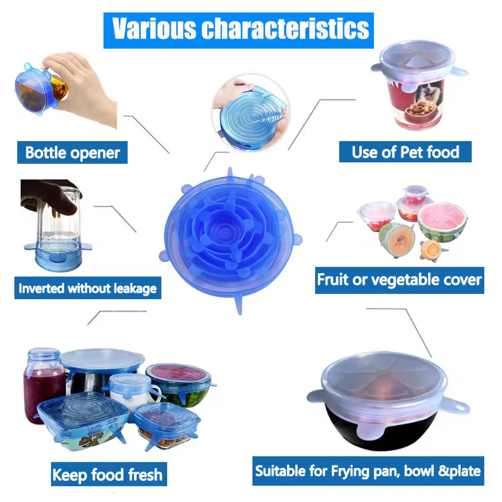6-24Pcs Food silicone lid Silicone Stretch Lids Reusable Silicone Food Bowl Covers rectangular sealed bowl lid for Food Storage