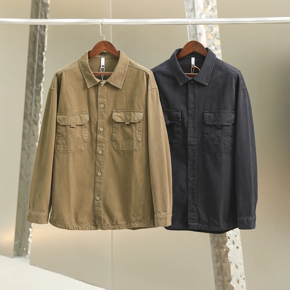 

Retro Waed Cotton Workwear irt Men's Casual Sle Japanese Design Breathable Long Sve Stand Fit Autumn Outerwear