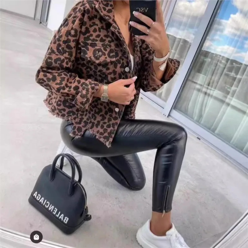 Spring Autumn Vintage Leopard Print Denim Coat Women\'s New Fashionable And Trendy Style Female Jacket Leopard Jeans Outwear 2025