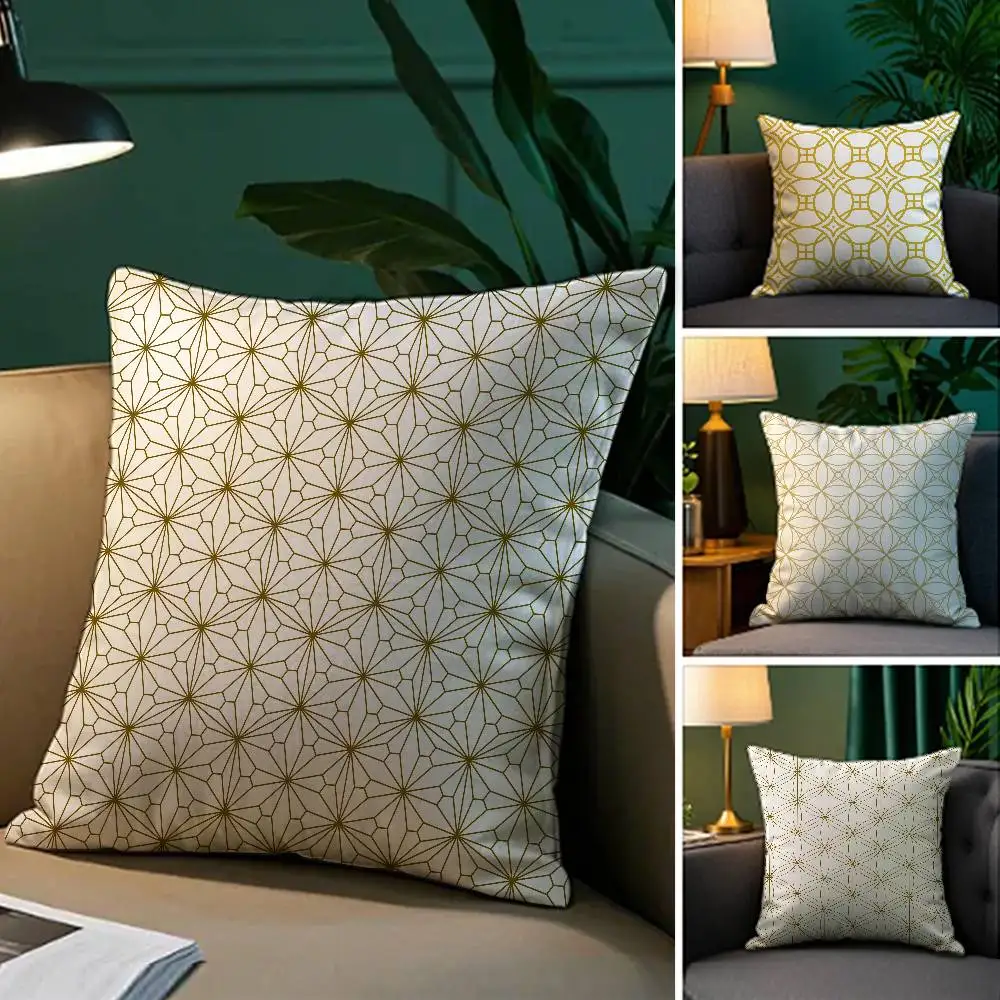Japanische goldene Linien Kissenbezug Wohnzimmer Sofa Stuhl Kissenbezug Home Room Dekoration ohne Kissenkern