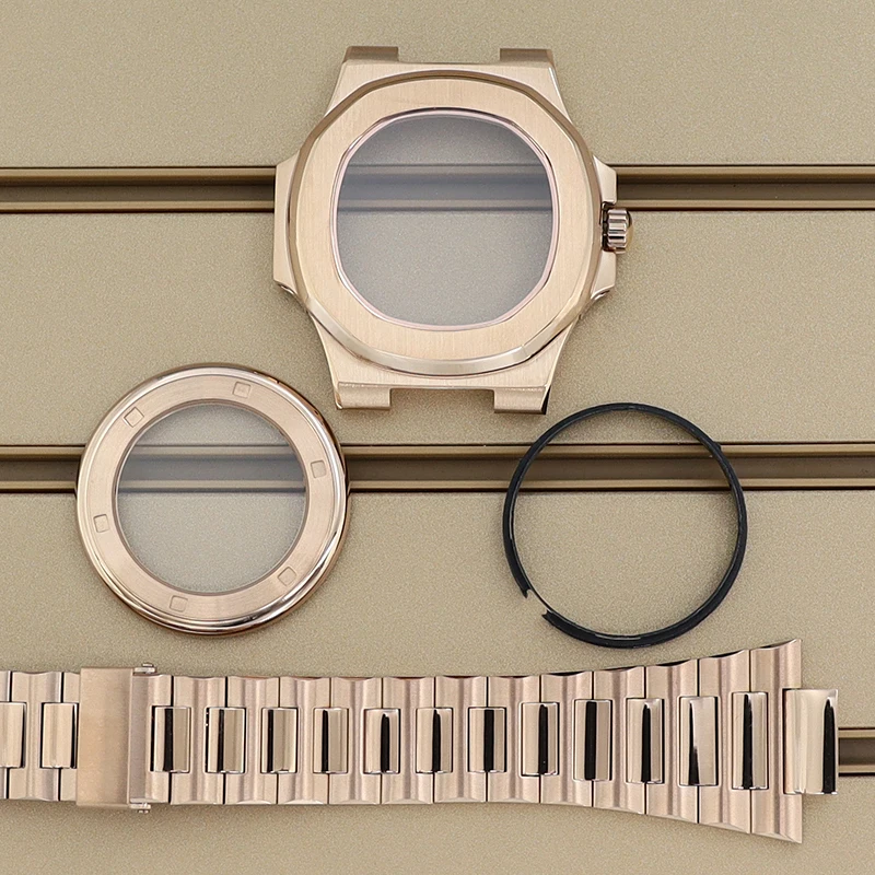 

PVD Rose Gold 40mm Watch Case 316L Stainless Steel Bracelet Sapphire For Mod Nautilus NH34 NH35 NH36 NH38 Movements 30.8mm Dial